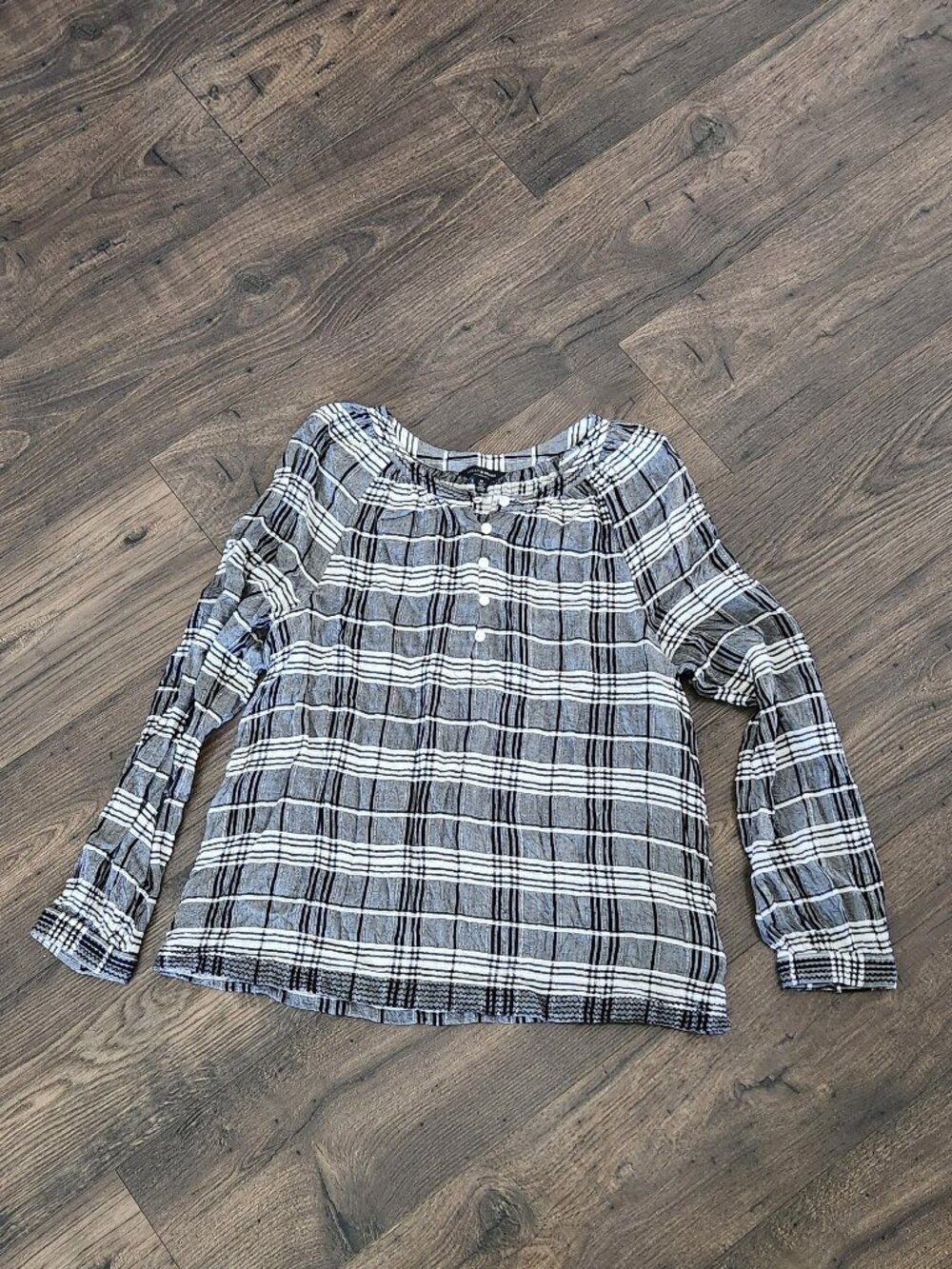 Lucky Brand LS Black Plaid Top Blouse
